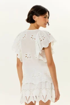 Blusa Manga Curta Bordado Lotus