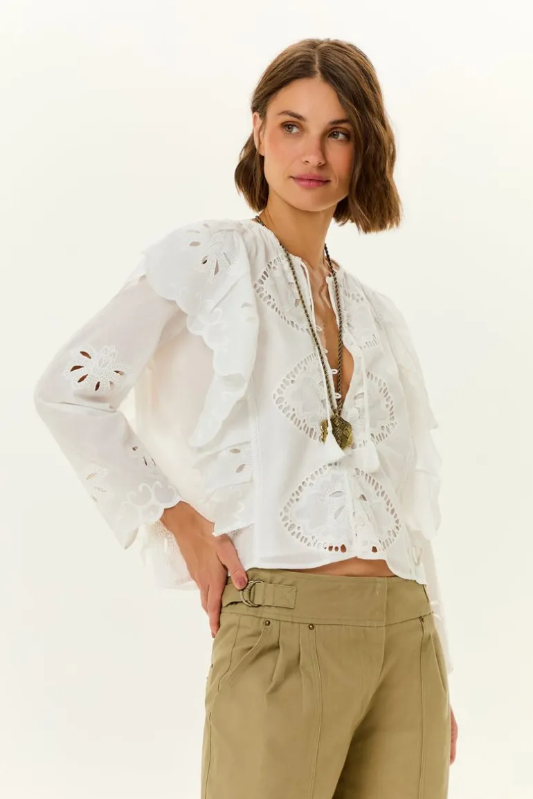 Blusa Manga Longa Bordado Lotus