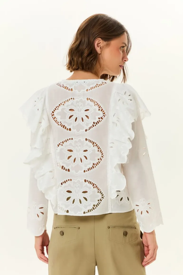 Blusa Manga Longa Bordado Lotus