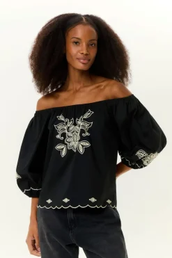 Blusa Ombro a Ombro Bordado Folk