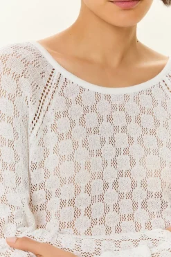 Blusa Tricot Rendada Manga Longa