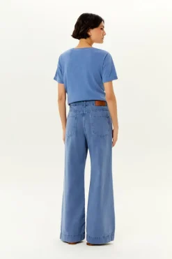 Calça Sarja Wide Leg Barra Larga