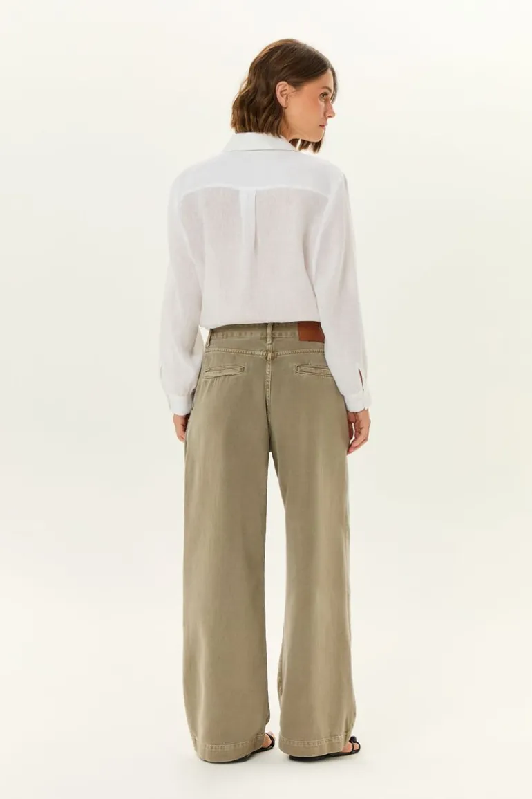 Calça Sarja Wide Leg Pregas