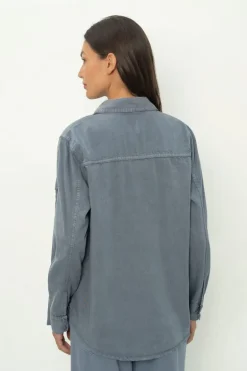 Camisa Sarja Stone Com Pala e Bolsos