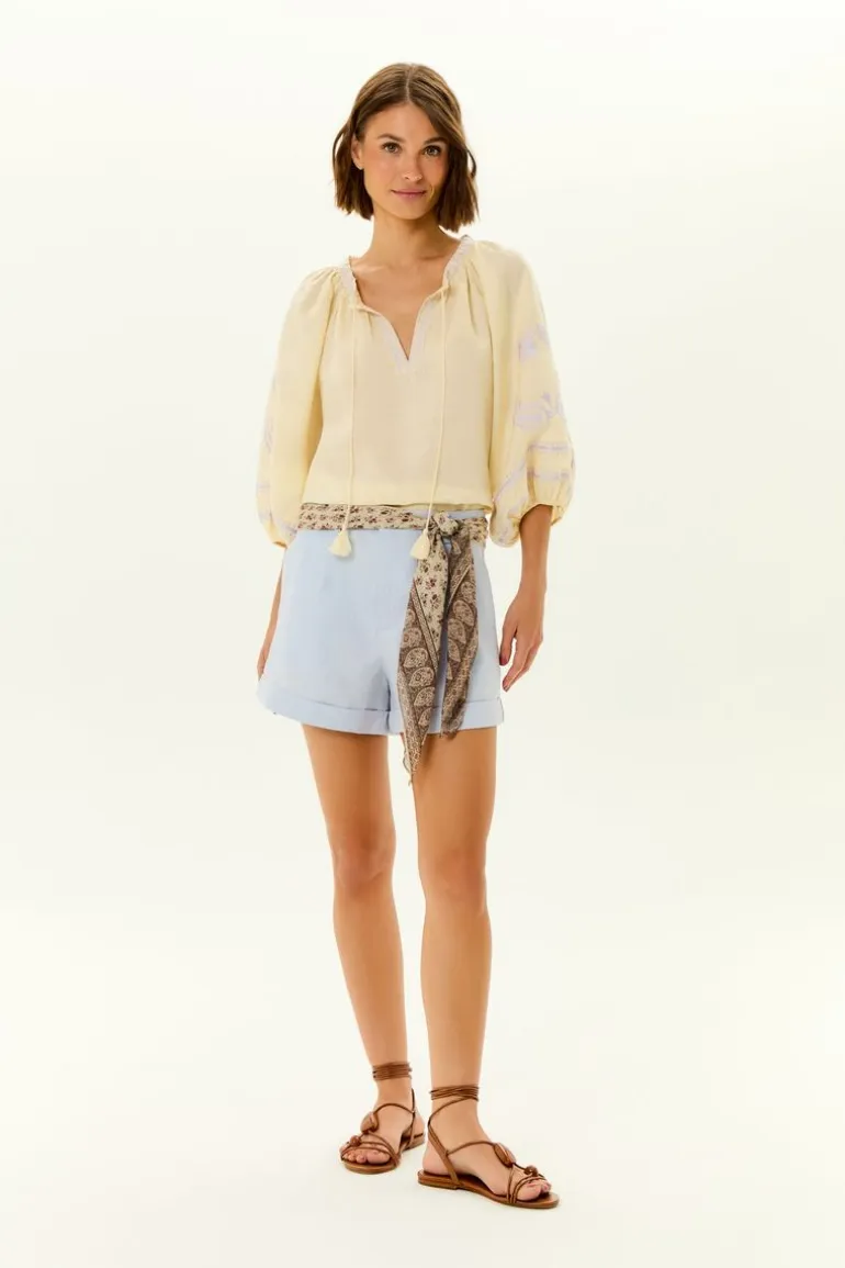 Short Alfaiataria Linho Prega