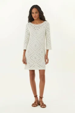 Vestido Curto Tricot Ponto Crochet