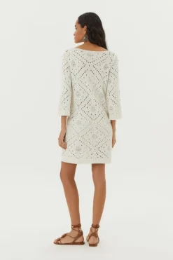 Vestido Curto Tricot Ponto Crochet