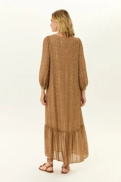 Vestido Decote Festone Estampa Leaf