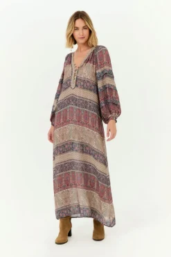 Vestido Longo Mix Estampa Geranium