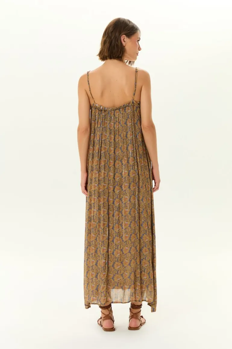 Vestido Midi Alca Estampa Leaf Denim