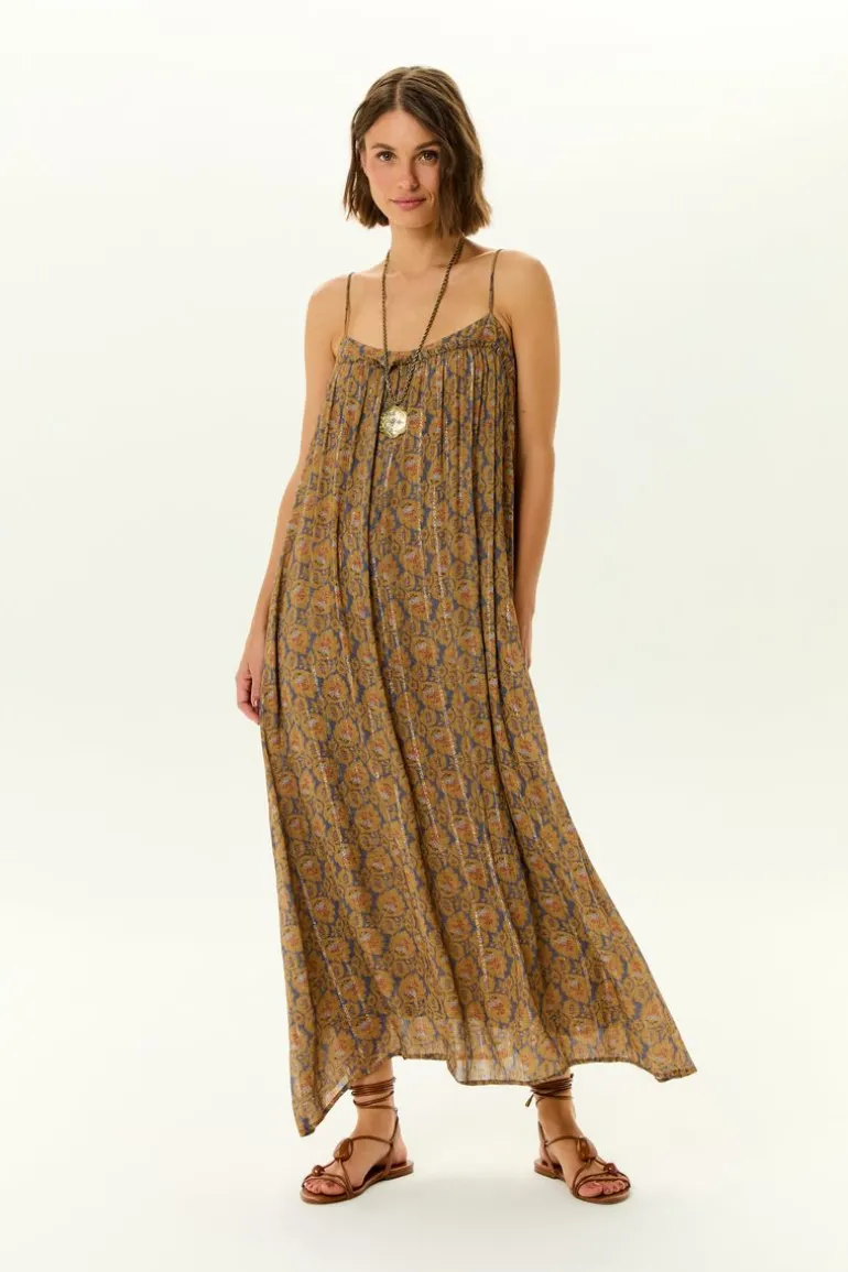 Vestido Midi Alca Estampa Leaf Denim