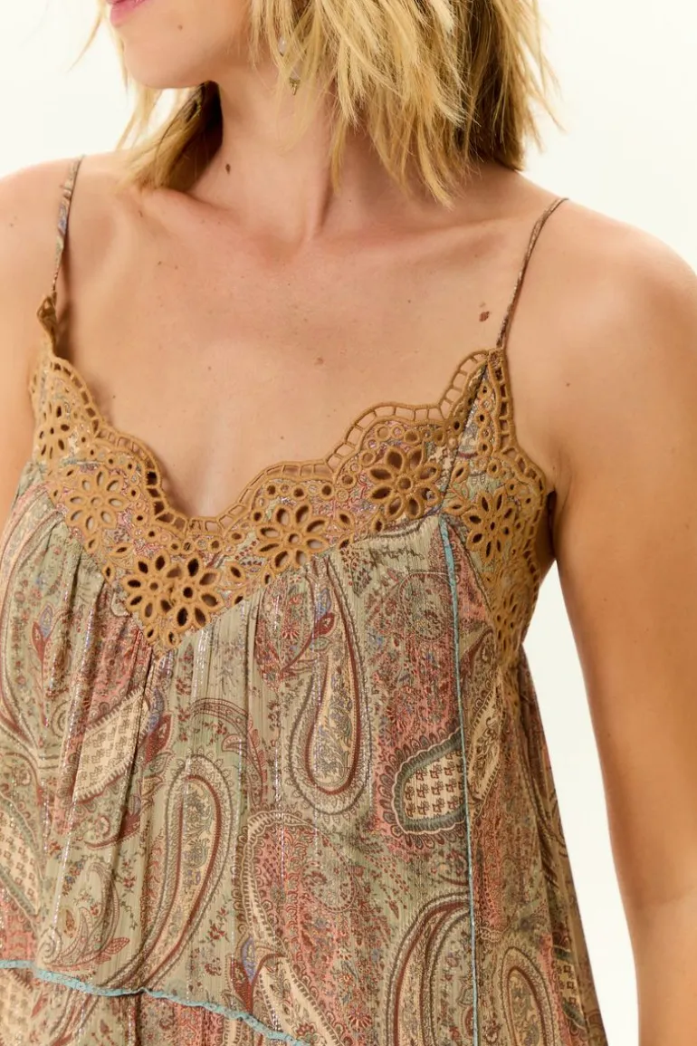 Vestido Midi Bordado Estampa Folk
