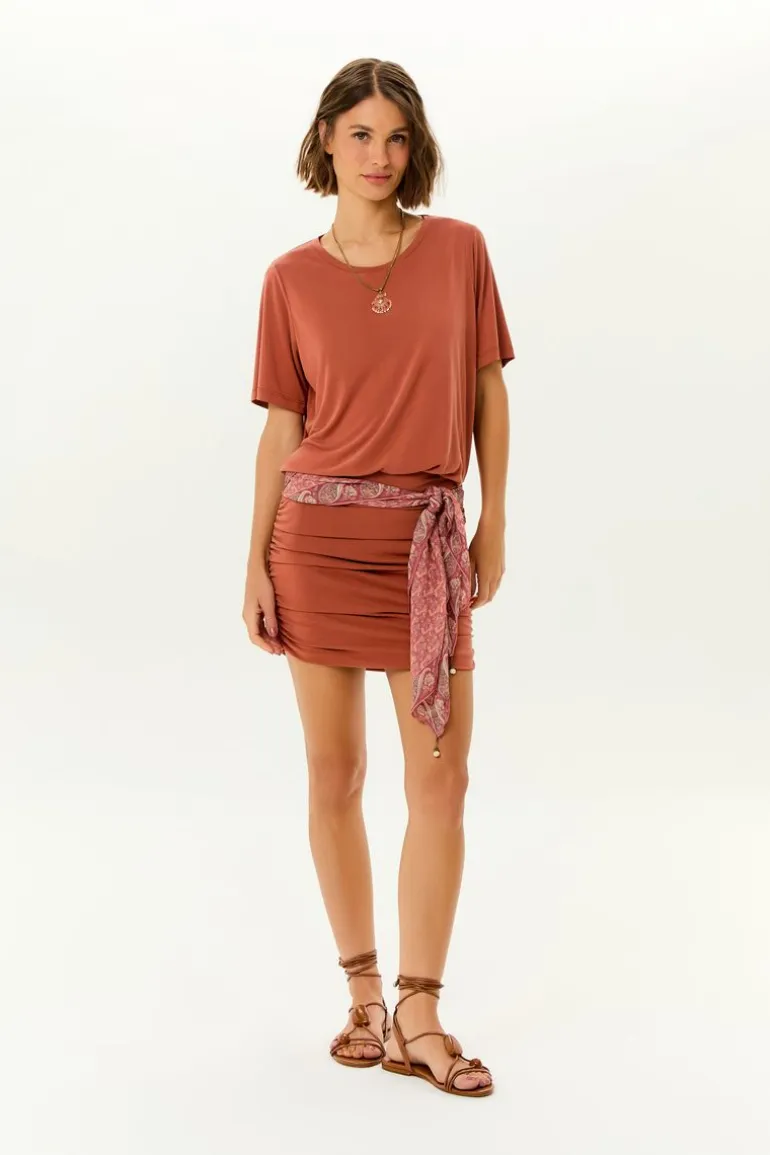 Vestido Midi Decote v Pala Franzida
