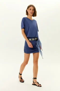 Vestido Midi Decote v Pala Franzida