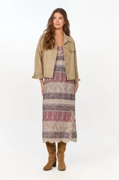 Vestido Midi Festone Est Geranium