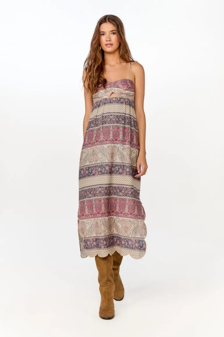 Vestido Midi Festone Est Geranium