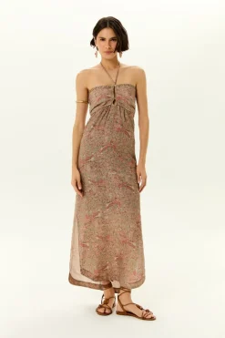 Vestido Midi Linho Estampa Condor
