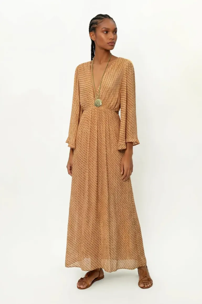 Vestido Midi Pontas Estampa Line