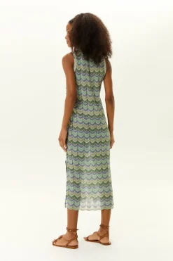 Vestido Midi Tricot Fendas Chevron
