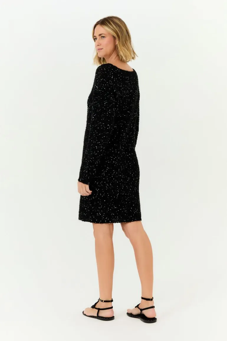 Vestido Tricot Pull Mini Paetes